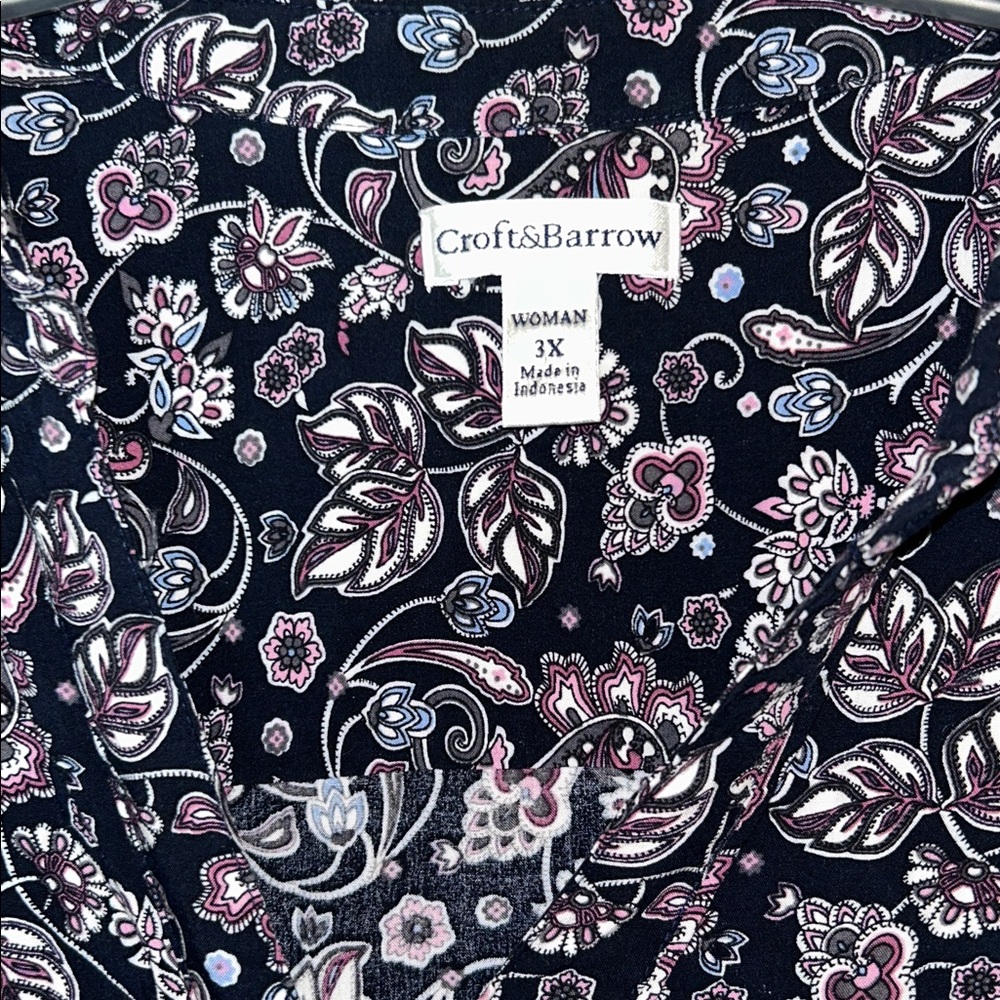 Croft & Barrow 3X Woman Rayon Floral Paisley Leaf Pattern Button Up Blouse - Picture 5 of 13
